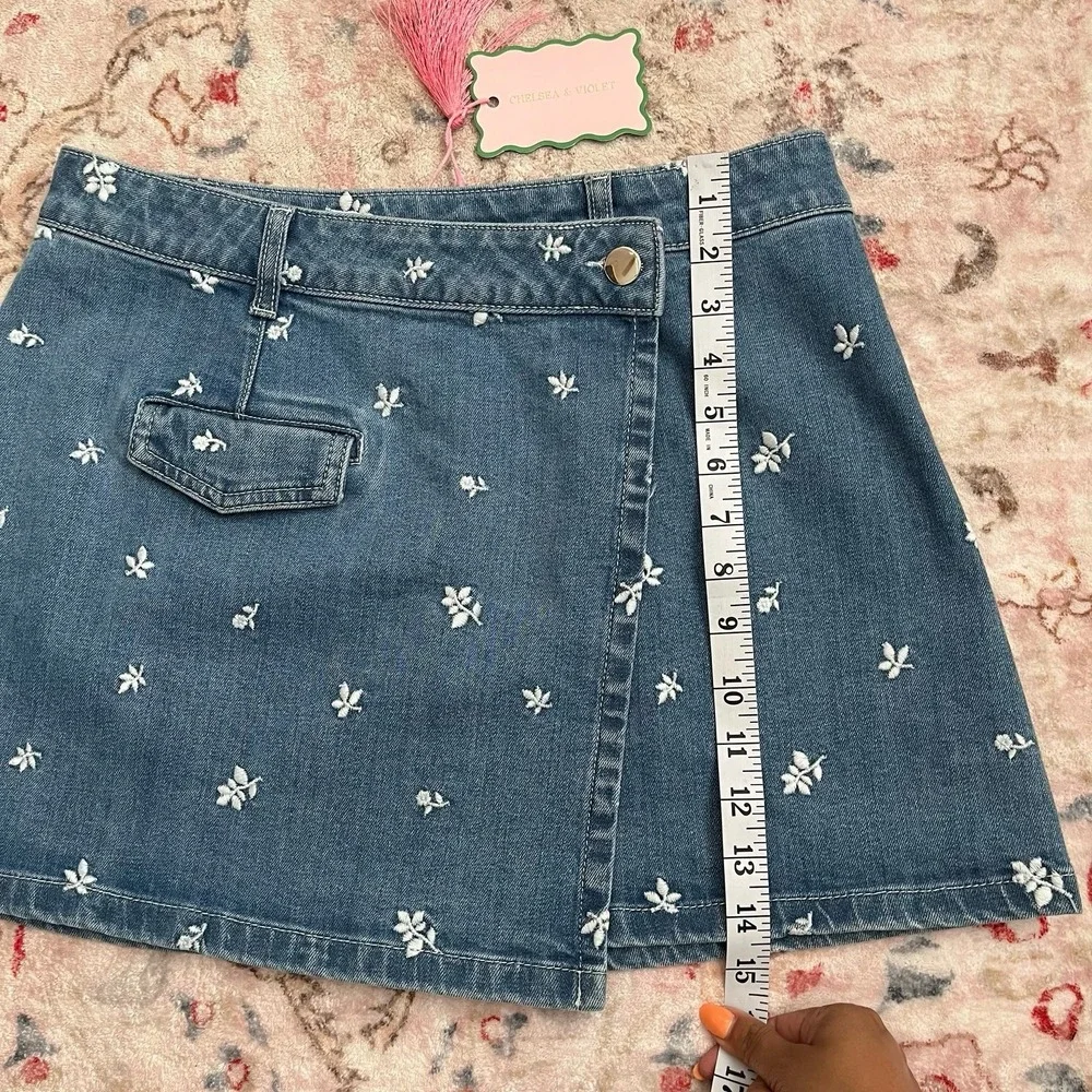Chelsea & Violet‎ Callah Floral Embroidered Denim Mini Skirt Juniors Women Sz 29 - Picture 9 of 14